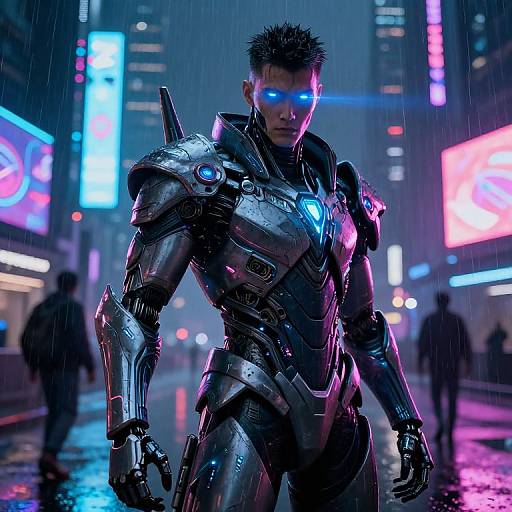 Cybernetic Warrior in Neon City