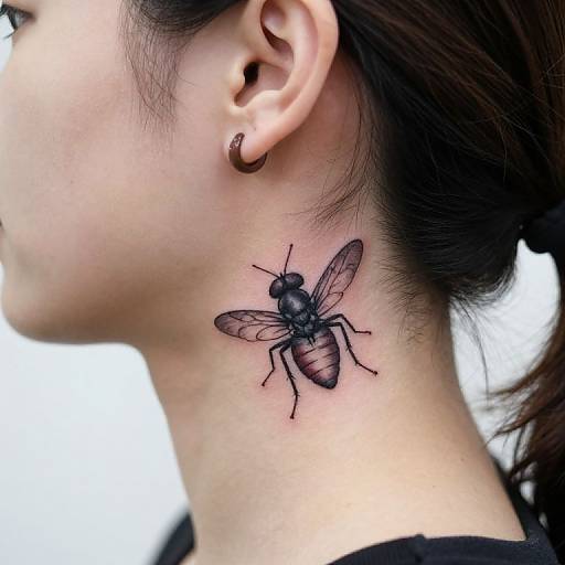 Close-up of Fly Tattoo on Neck