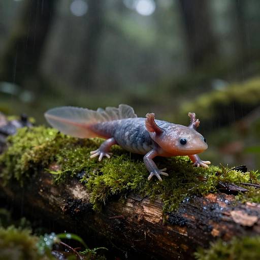 Heroic Bioluminescent Axolotl on Mossy Log