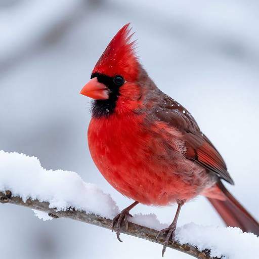 Close-Up Cardinal on Snowy Branch