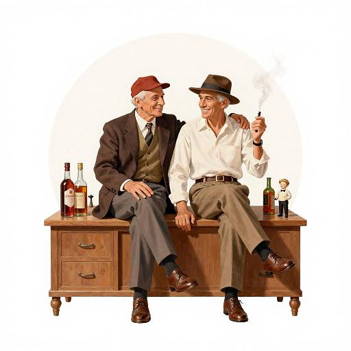 Vintage Illustration of Two Smoking Friends