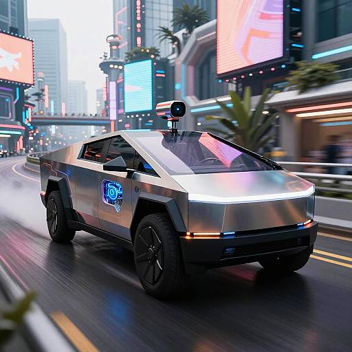 Retro-Futuristic Chrome Cybertruck Race