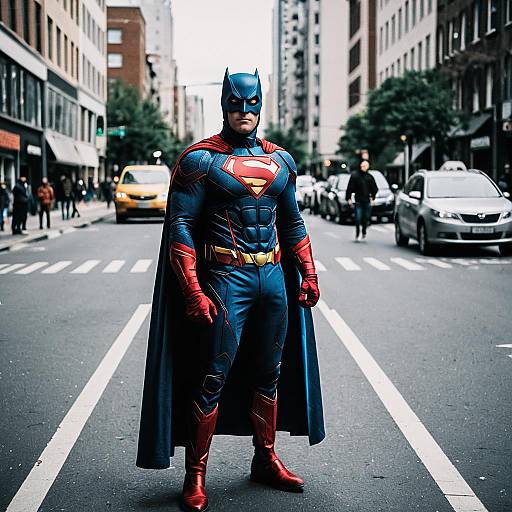 Superhero Man Standing on Street