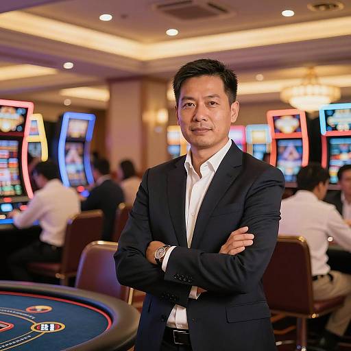 Confident Businessman in Casino