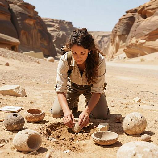 Female Archaeologist in Desert Canyon