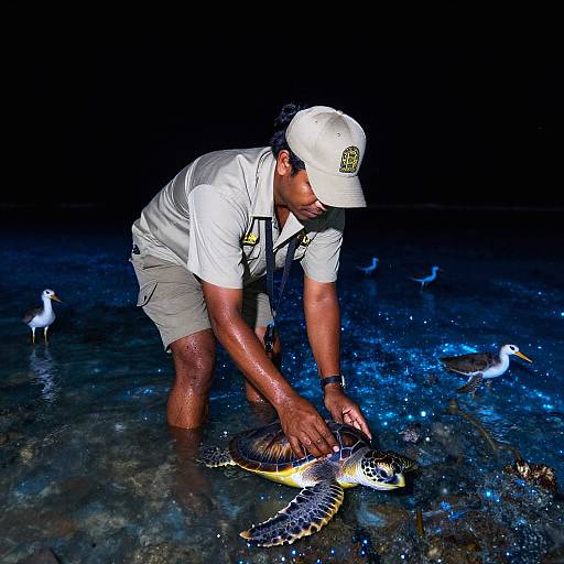 Indigenous Ranger Rescuing Bioluminescent Hatchlings