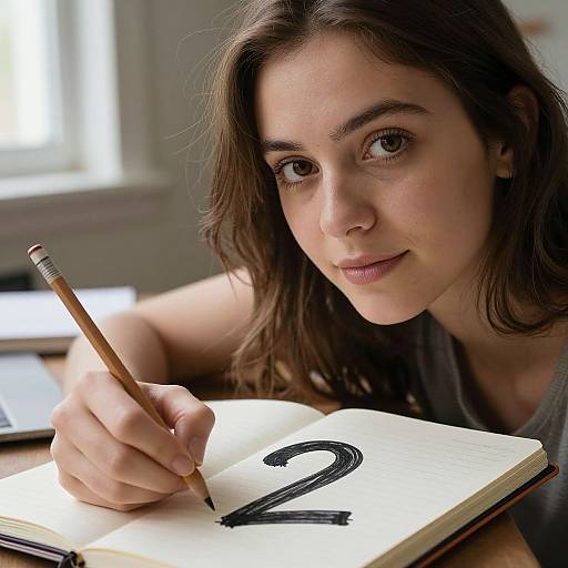 Young Woman Writing in Cozy Home Office
