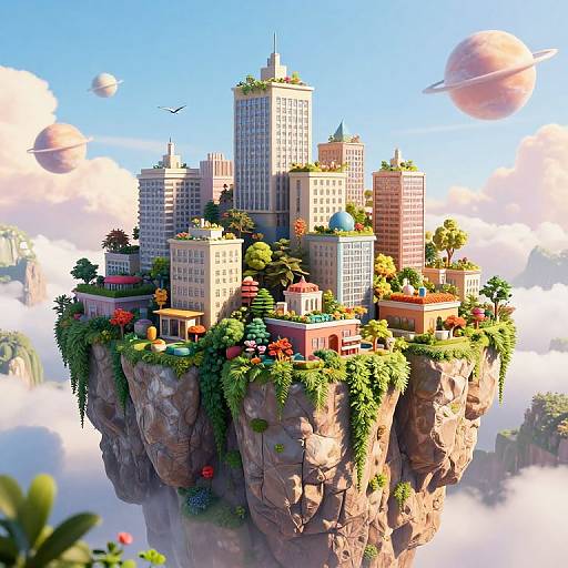 Surreal 3D Cliffside Cityscape