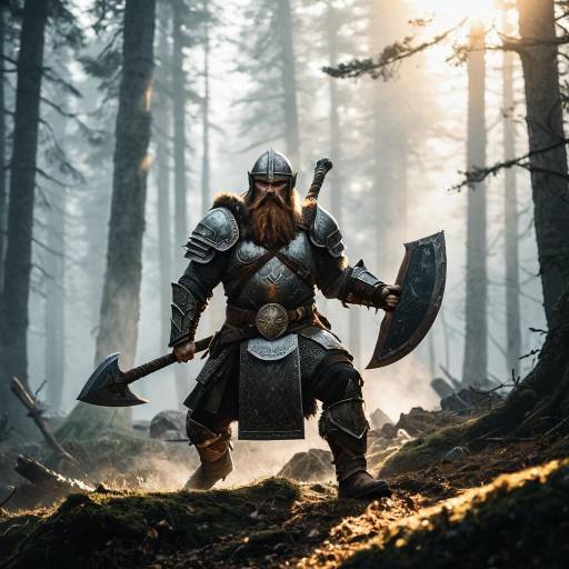 Heroic Dwarven Warrior in Enchanted Forest