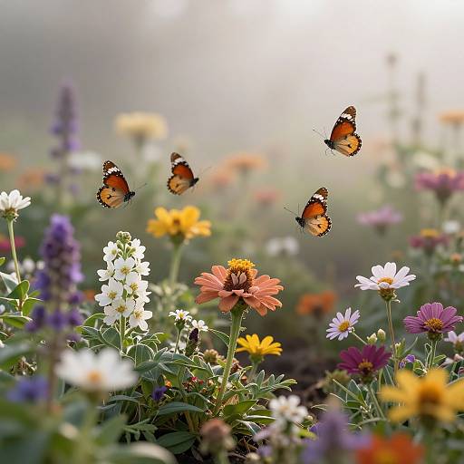 Butterflies Fluttering Over Colorful Flower Garden