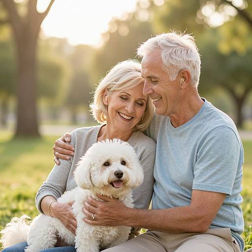 Senior Couple with Dog in Golden Hour