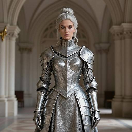 Female Knight in Silver Medieval Armor
