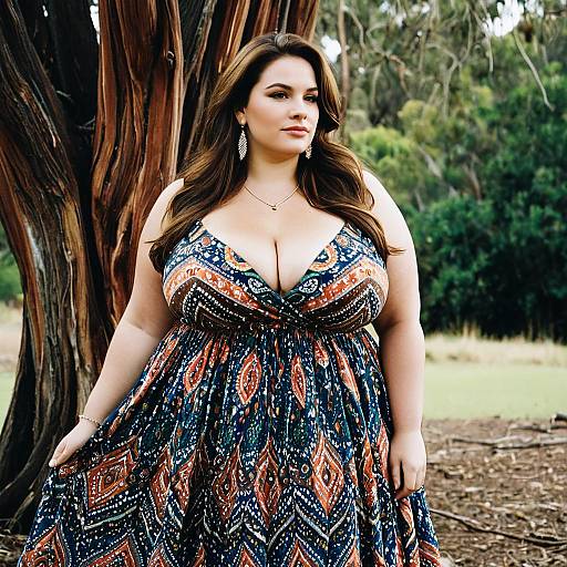Plump Australian Girl in Multicolored Dress