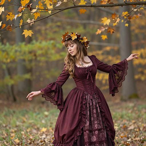 Victorian Woman in Autumn Forest Scene