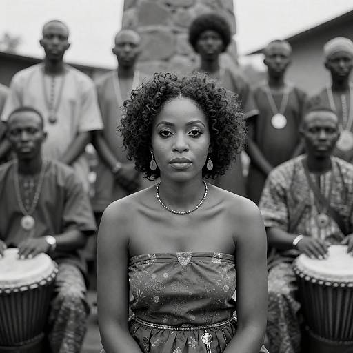 Monochrome Portrait: Woman Among Tribal Men
