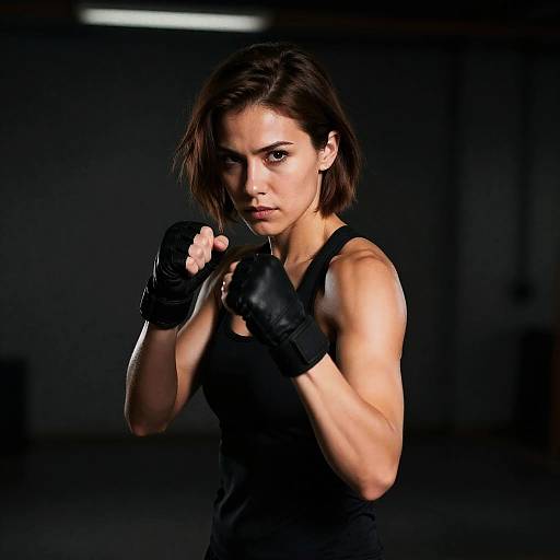 Fierce Woman in Industrial Fighting Stance