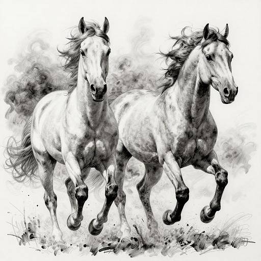 Dynamic Ink Drawing of Galloping Horses