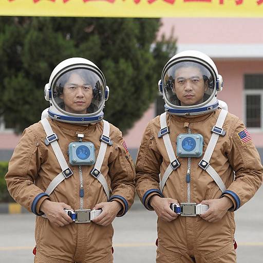 Two Astronauts in Brown Space Suits