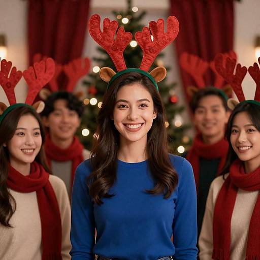 Smiling Woman in Blue at Festive Party
