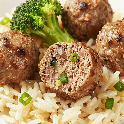 Juicy Meatballs with Broccoli and Rice