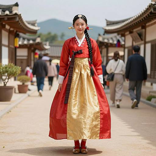 Photorealistic Traditional Korean Woman in Street