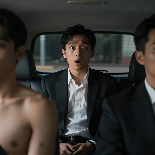 Intense Scene Inside a Dim Car