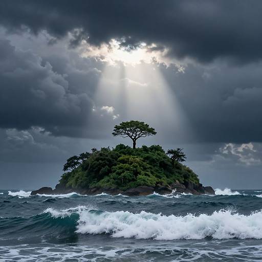 Solitary Tree Amid Stormy Ocean Isle