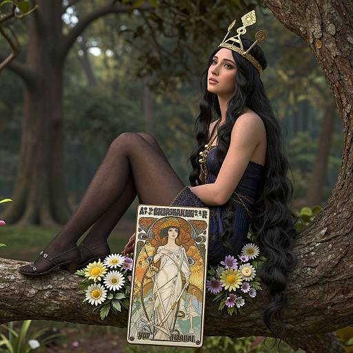 Hyperrealistic Woman on Tree Branch