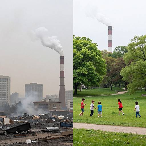 Dramatic Contrast: Pollution vs. Green Park