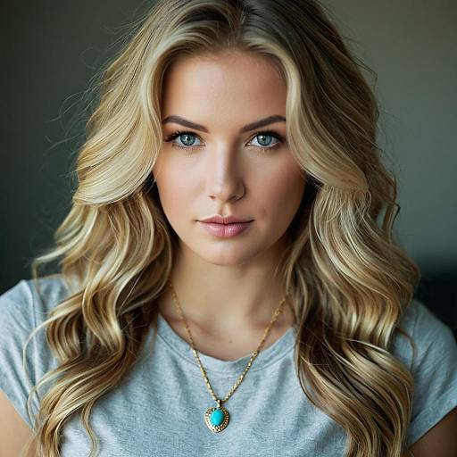 Portrait of Young Woman with Long Wavy Blonde Hair