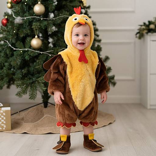 Toddler in Turkey Costume by Tree