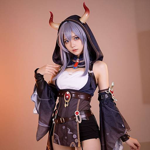 Cosplay Girl in Horned Hood Costume
