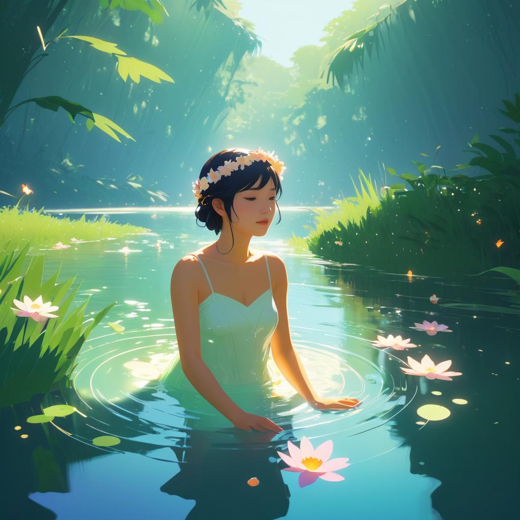 Enchanting Fairy Bathing in River Scene