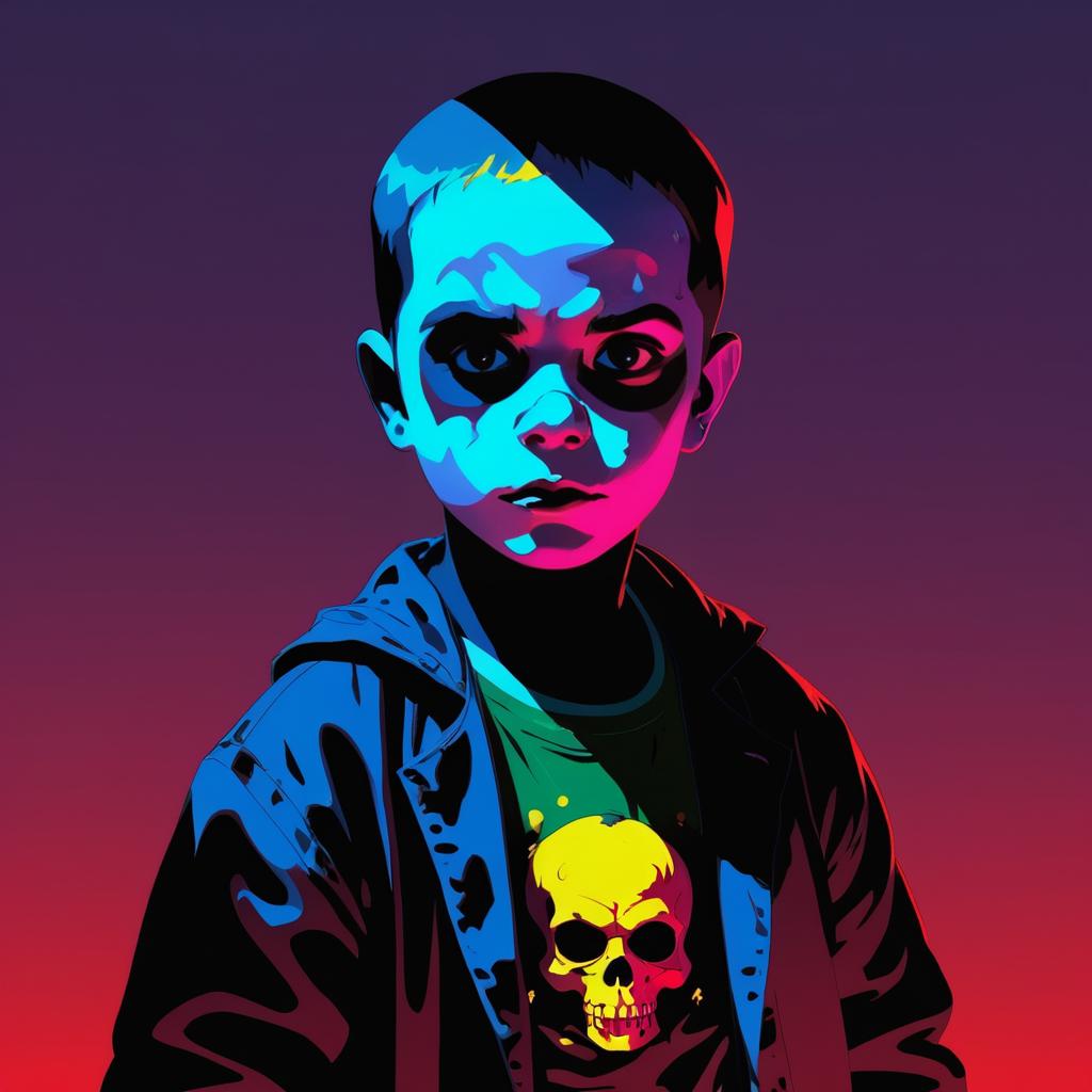 Vibrant Child Portrait with Skull Face