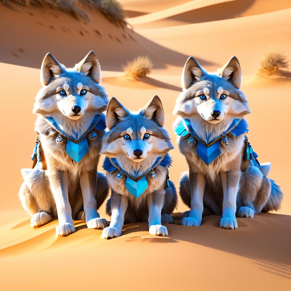 3D Animated Desert Wolves on Dunes