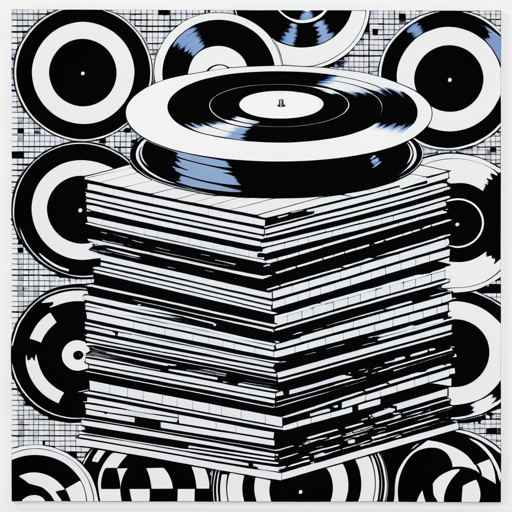 Monochrome Vinyl Records in Warhol Style