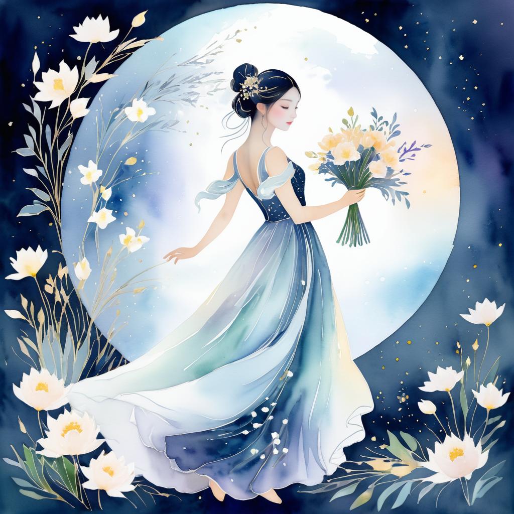 Moonlit Garden Dancer in Watercolor