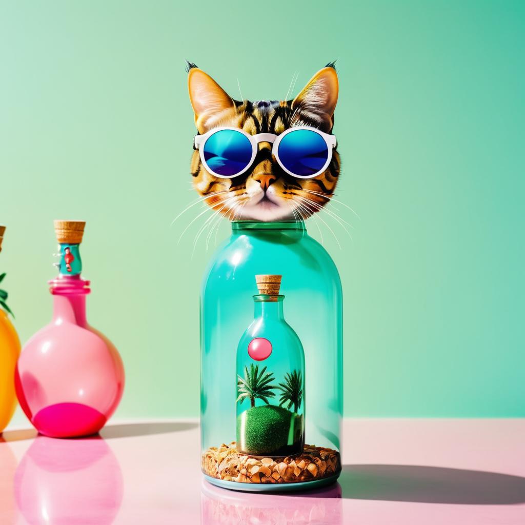 Humorous Cat in Sunglasses Inside Bottle