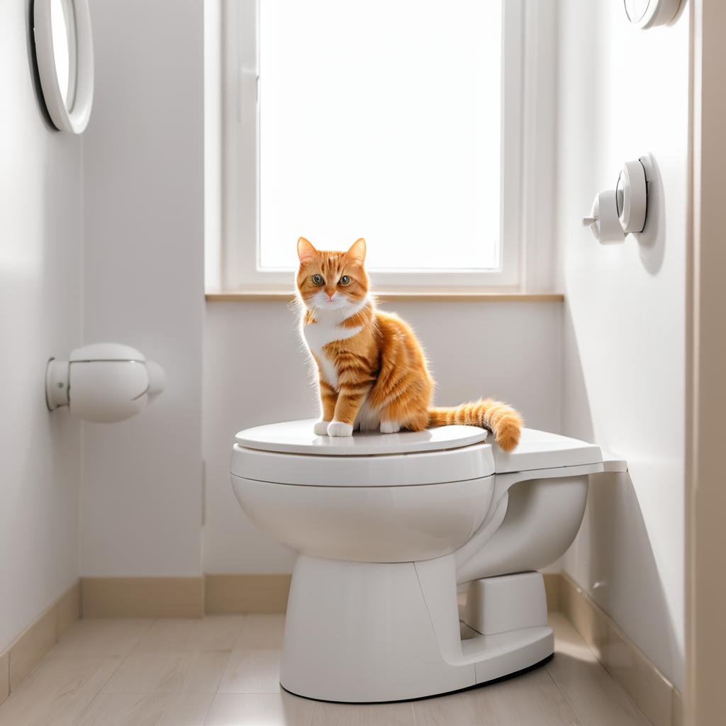 Humorous Cat on Toilet Adventure