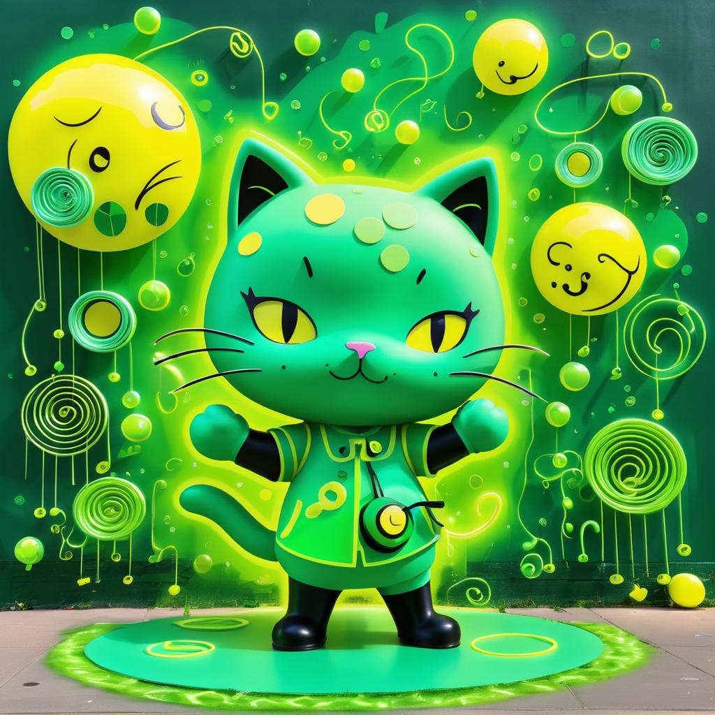 Vibrant Cartoon Cat Adventure in Graffiti Style