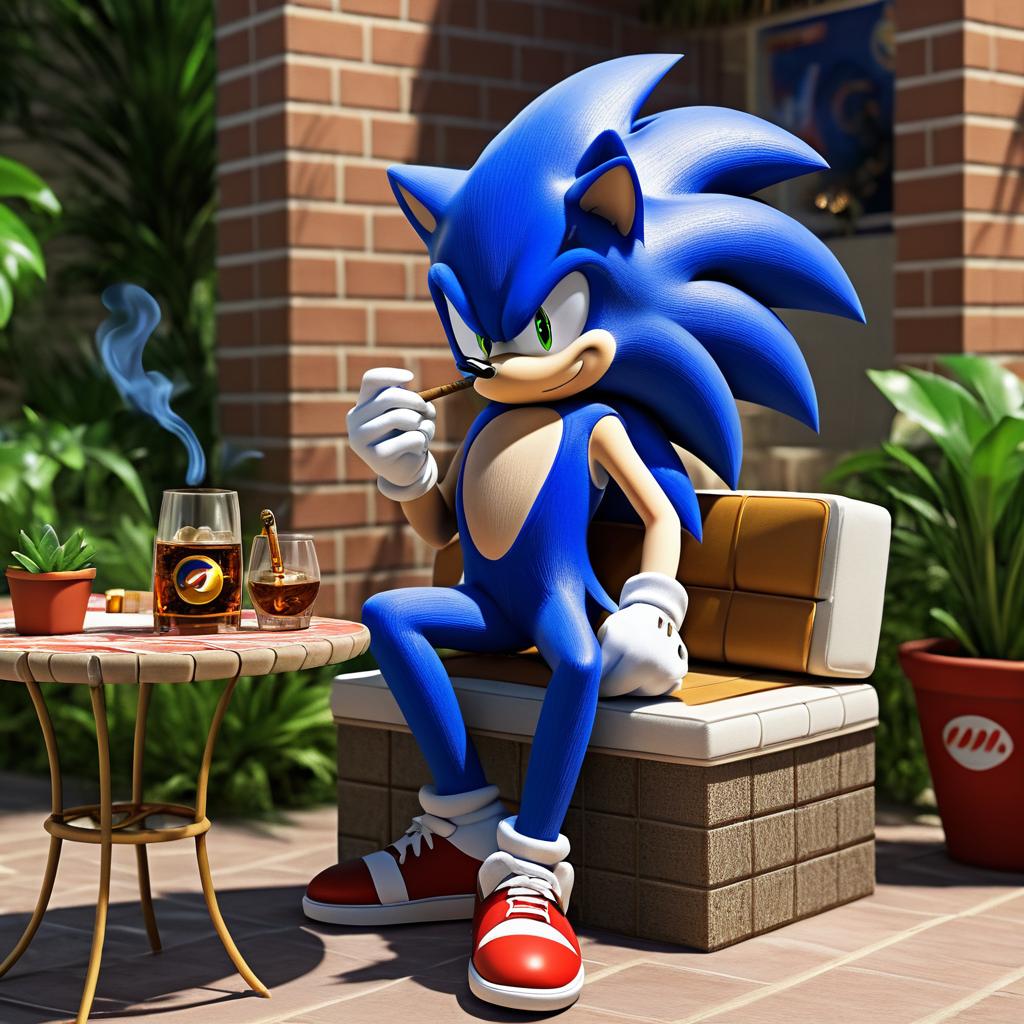 Sonic Enjoying a Cigar in Style