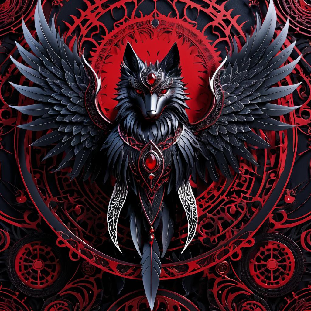 Gothic Wolf with Mechanical Wings Art