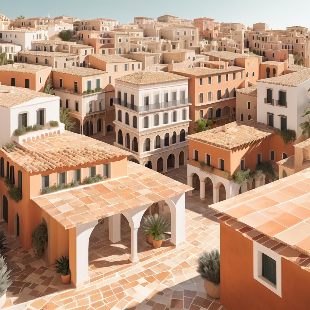 Mediterranean Architecture Collage with Vibrant Conversations