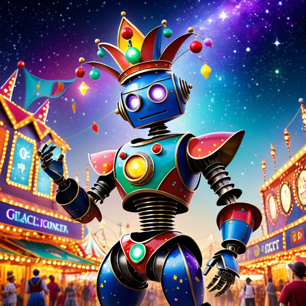 Whimsical Robot Jester in Carnival