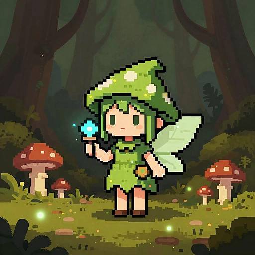 Pixel Art Mushroom Fairy Scene