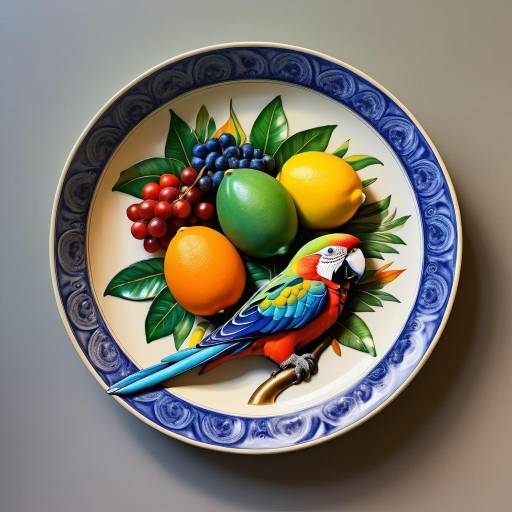 Vibrant Parrot and Fruit Ceramic Plate