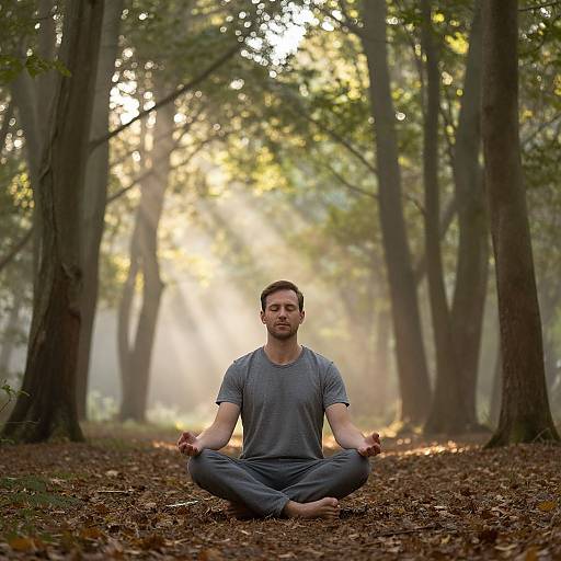 Man Meditating in Forest