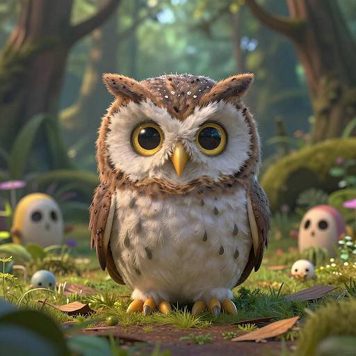 Cute Small Bat-Owl Hybrid in Lush Forest