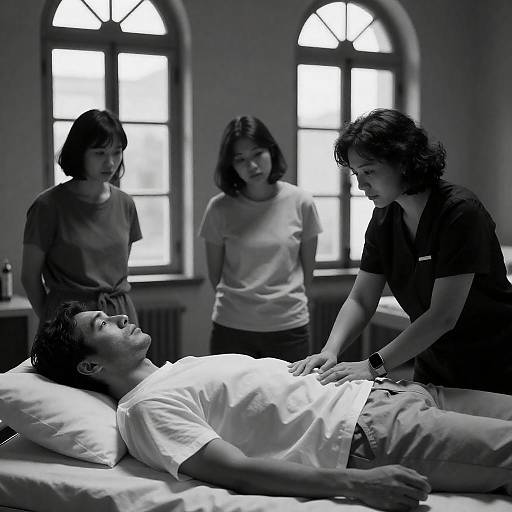 Monochrome Medical Aid in Ornate Room