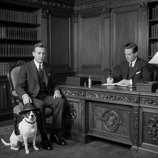 Elegant Office Duo with Canine Companion